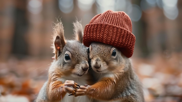 Photo adorable squirrels in a forest setting