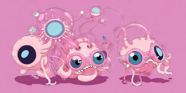 Adorable Stylized Jellyfish A Cartoon Alien Character Collection