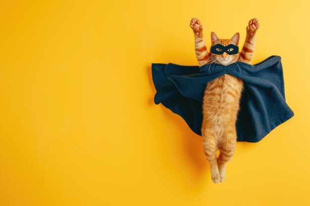 Photo adorable super kitty with mask and cloak in action