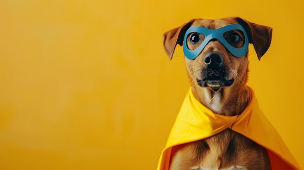 Adorable Superhero Dog in Mask and Cape Ready for Action