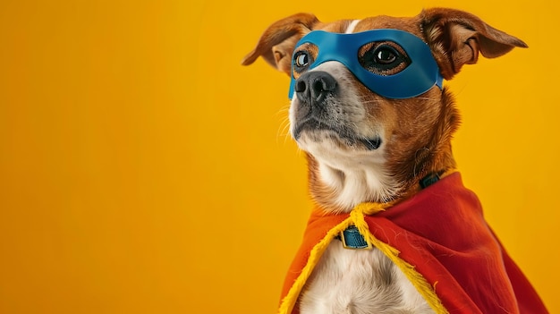 Adorable Superhero Dog in Mask and Cape Ready for Action