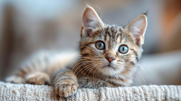 Adorable Tabby Kitten with Striking Blue Eyes