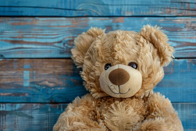 Adorable Teddy Bear on Wooden Planks Background Perfect for Childrens Decor Generative AI