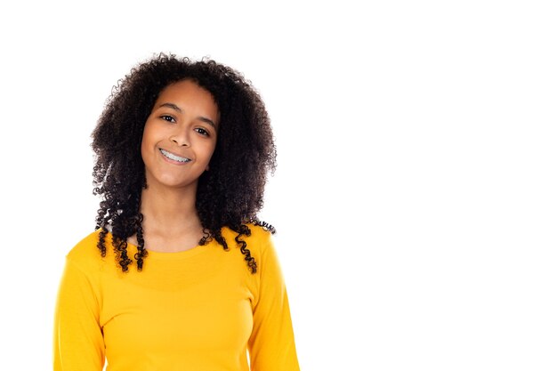 Adorable teenage doing gestures isolated on a white wall