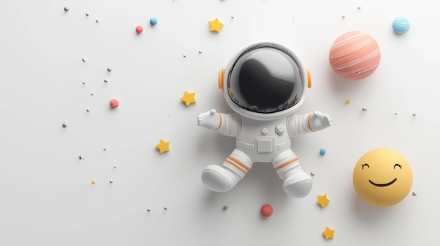 Adorable Tiny Astronaut Floating in Space 3D Cartoon Illustration