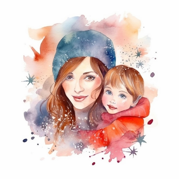 An adorable vector artwork of a mother and kid symbolizing love and care