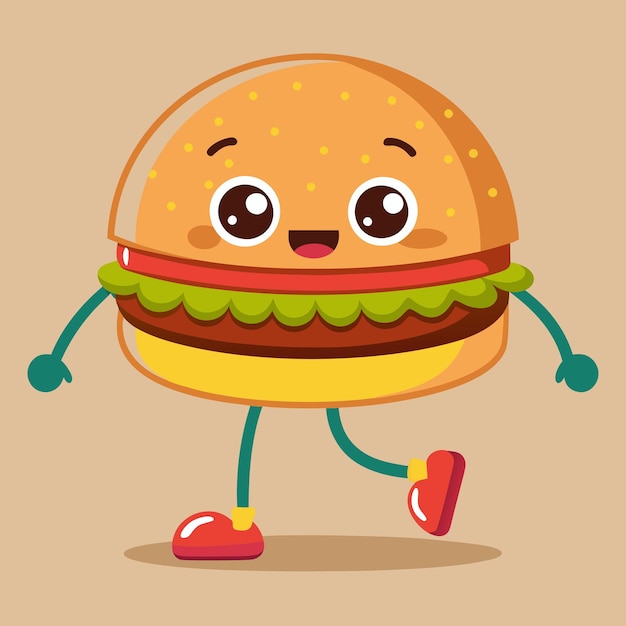 Photo adorable walking cartoon burger illustration