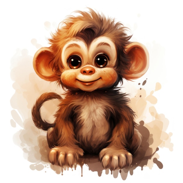 Adorable Watercolor Monkey Clipart on White Background AI Generated