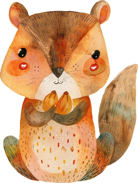 adorable watercolor squirrel with big eyes and bushy tail cute cartoon animal illustration for childrens books and designs