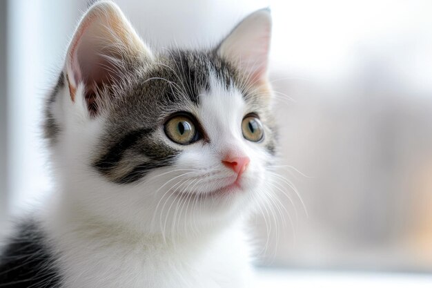 Adorable White and Gray Kitten Stunning HD Close Up Photography Bright Colors High Quality Imagery