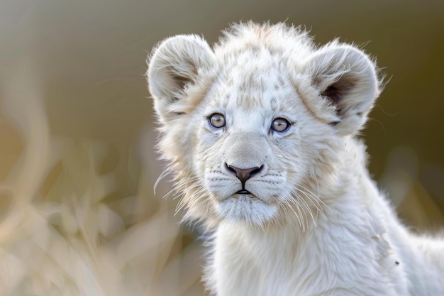 Photo adorable white lion cub portrait