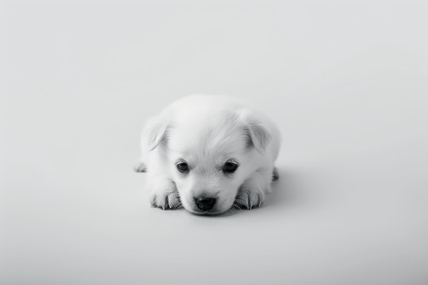 Photo adorable white puppy on plain background