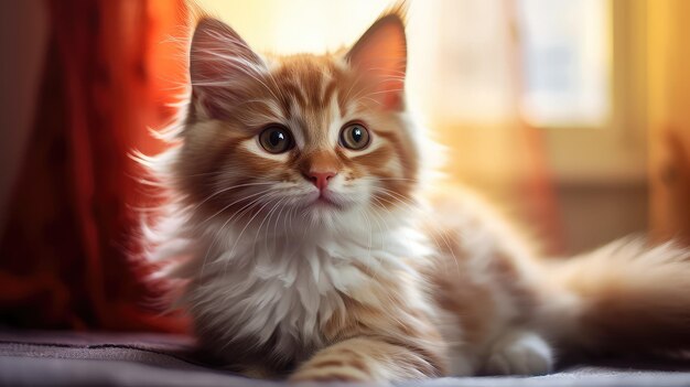 Adorable White and Red Domestic Kitten with a Cute Face Looking into the Distance Perfect for a Pet