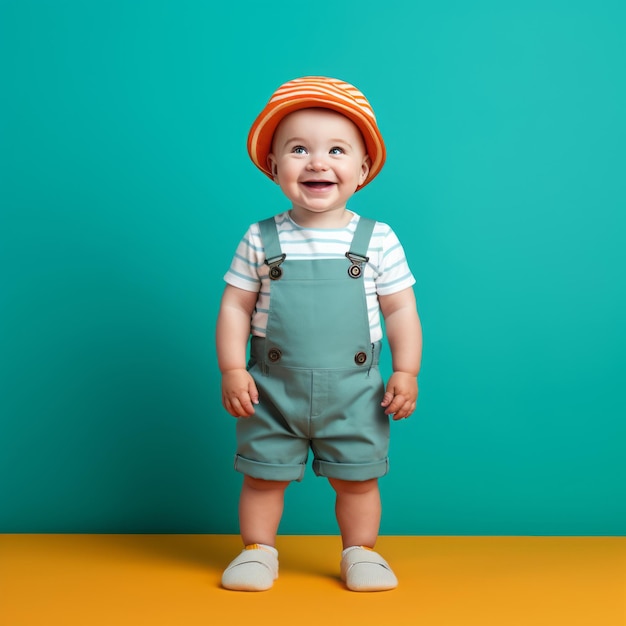 Adorable White Skinned Baby Boy in Vibrant Outfit A Captivating Full Body Snapshot