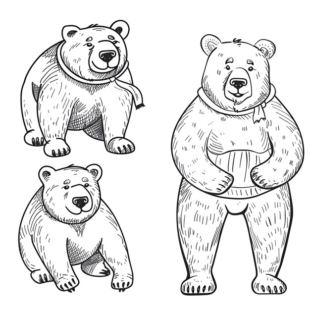 Photo adorable winter bears coloring page illustration for kids with cozy outfits