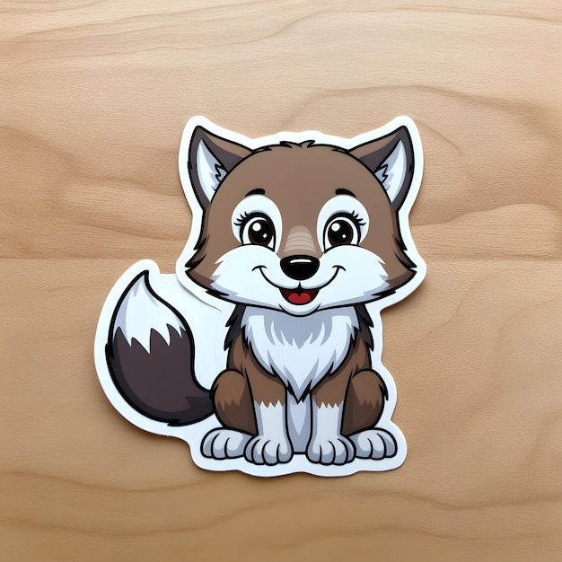 Adorable Wolf Sticker Design with Cheerful Expression and Fluffy Fur