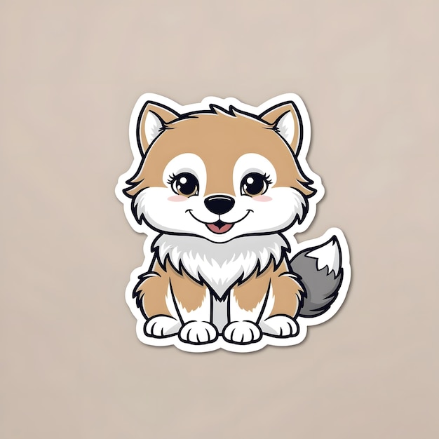 Adorable Wolf Sticker Design with Cheerful Expression and Fluffy Fur