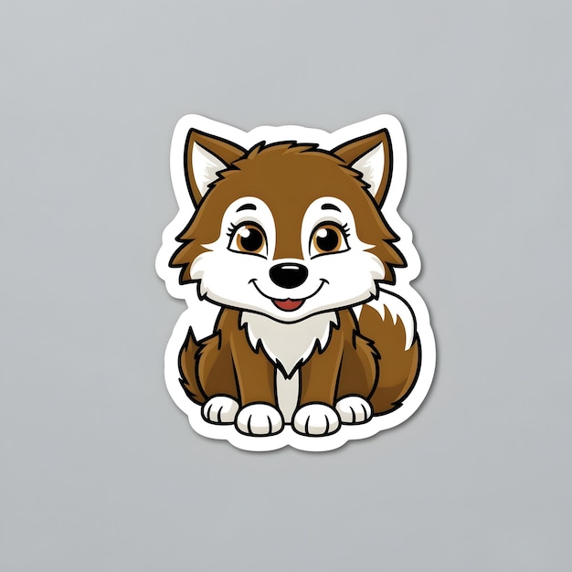 Adorable Wolf Sticker Design with Cheerful Expression and Fluffy Fur