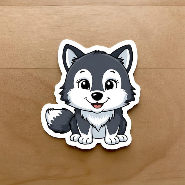 Adorable Wolf Sticker Design with Cheerful Expression and Fluffy Fur