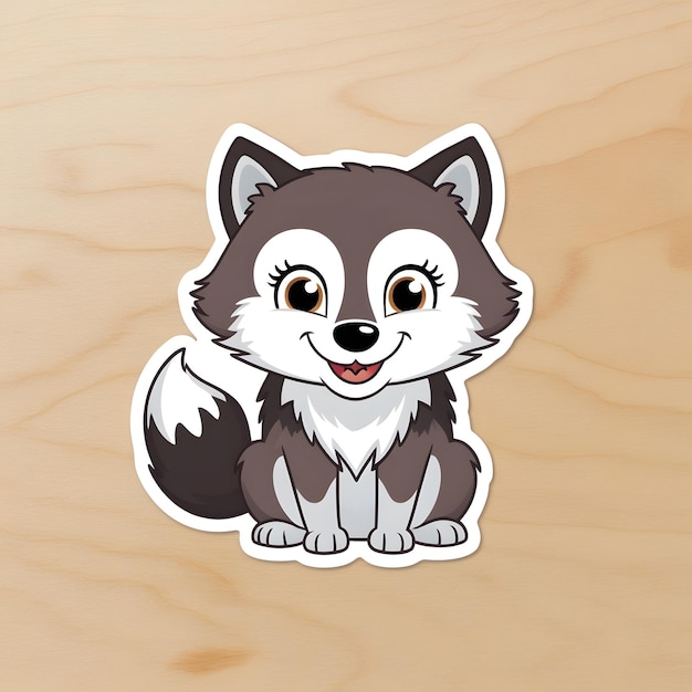 Adorable Wolf Sticker Design with Cheerful Expression and Fluffy Fur