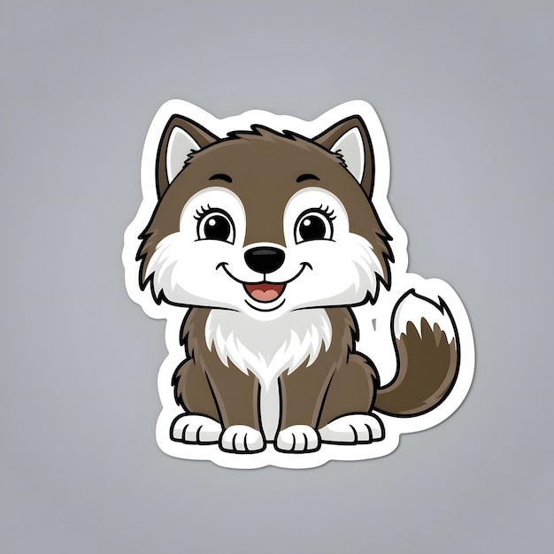 Adorable Wolf Sticker Design with Cheerful Expression and Fluffy Fur