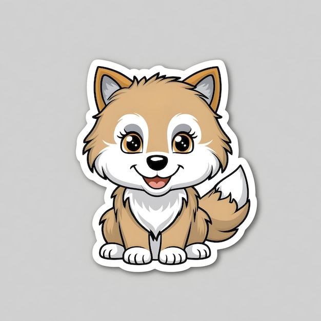 Adorable Wolf Sticker Design with Cheerful Expression and Fluffy Fur