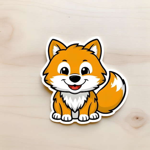 Adorable Wolf Sticker Design with Cheerful Expression and Fluffy Fur