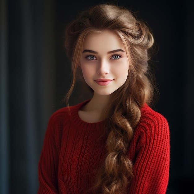 An adorable woman wearing red sweater generative AI