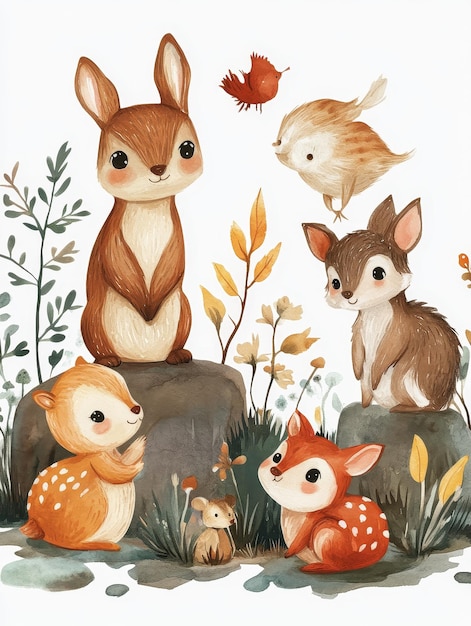 Adorable Woodland Creatures Watercolor Illustration