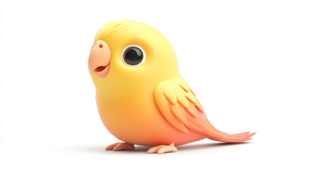 Photo adorable yelloworange animated parrot with cute expression against white background