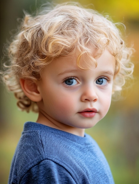 Adorable Young Child with Curly Hair and Expressive Eyes in Nature