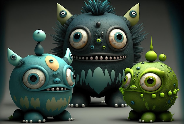 Adorably stylized monster set