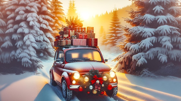 Adorning the Road with a Christmas Decoration Car Seasonal Splendor