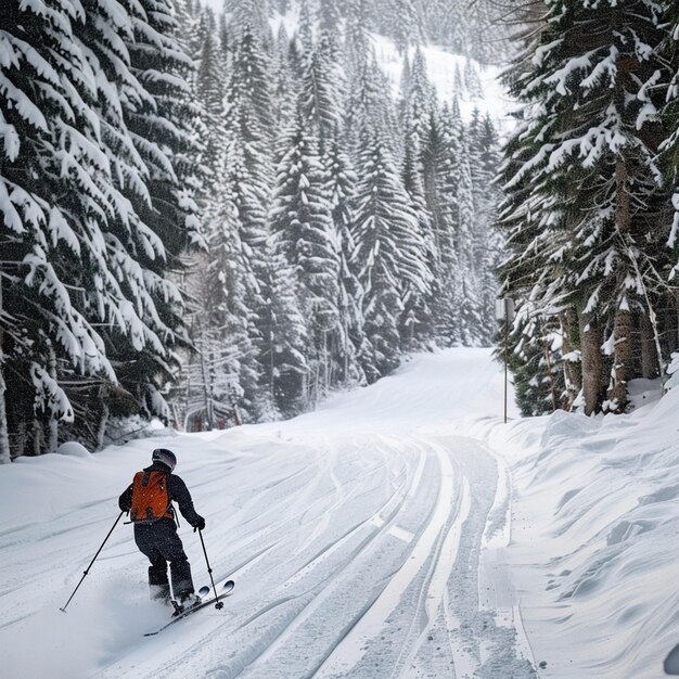 Adrenalinepumping skier descends a rugged dirt road showcasing the thrill of offpiste skiing