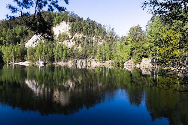 Adrspach lake in the Adrspach-Teplice Rocks Nature Reserve, Czech Republic