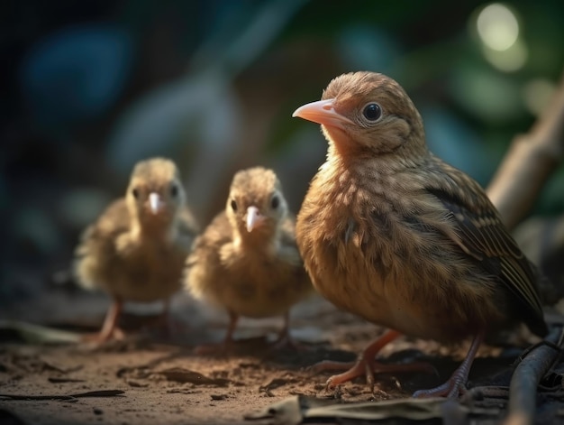 Adult Bird with babies generative AI