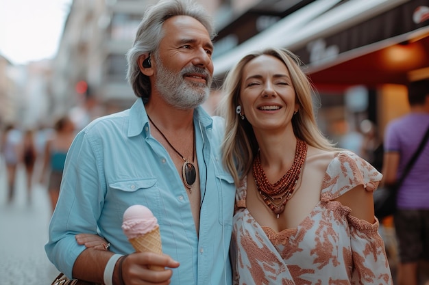 Adult caucasian couple walking in summer vacation