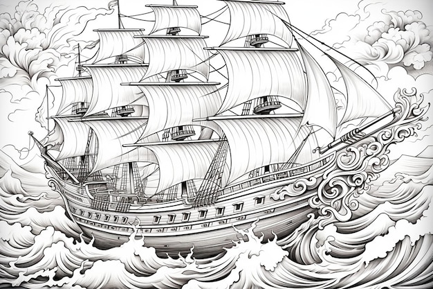 Adult Coloring Page Titled Pirate Ship