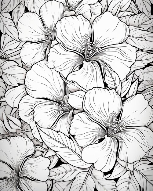 Adult Coloring Page with Flowers for Children