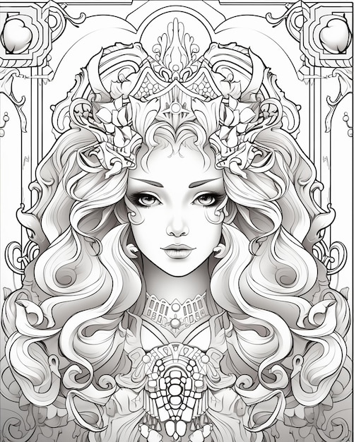 Adult Coloring Page with a Princess