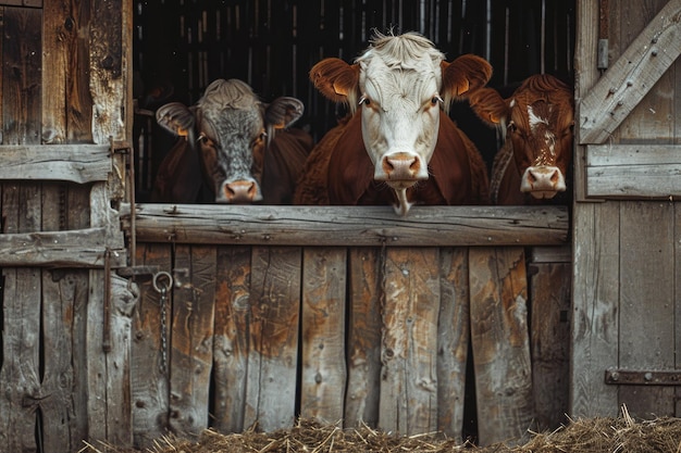 Photo adult cows standing in a stall on a farm