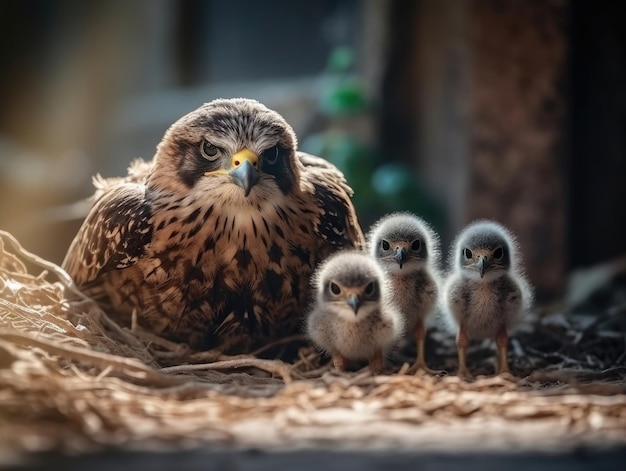 Adult Falcon with babies generative AI