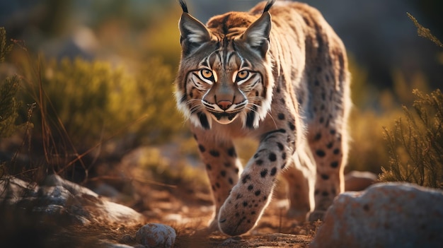 Adult Iberian lynx in a Mediterranean oak forest