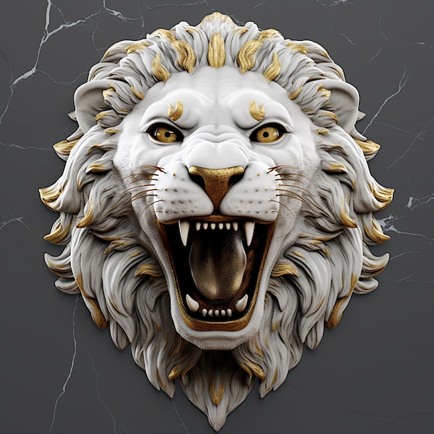 adult lion's head looking forward roaring 3d render