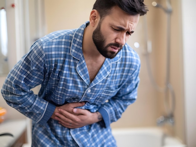 Adult male with abdominal pain and diarrhea in his bathroom