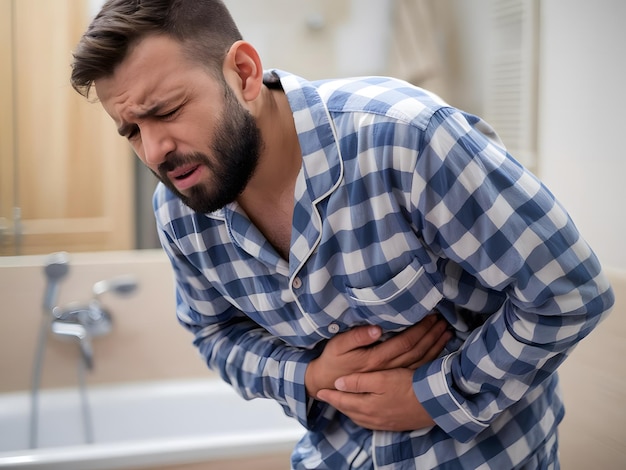 Adult male with abdominal pain and diarrhea in his bathroom