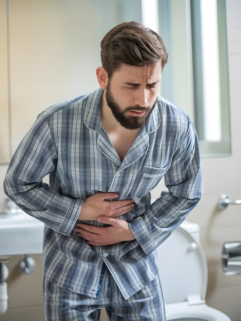 Adult male with abdominal pain and diarrhea in his bathroom