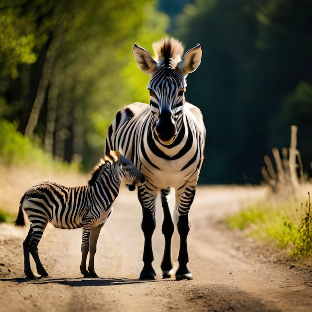 Adult Mountain Zebra with babies