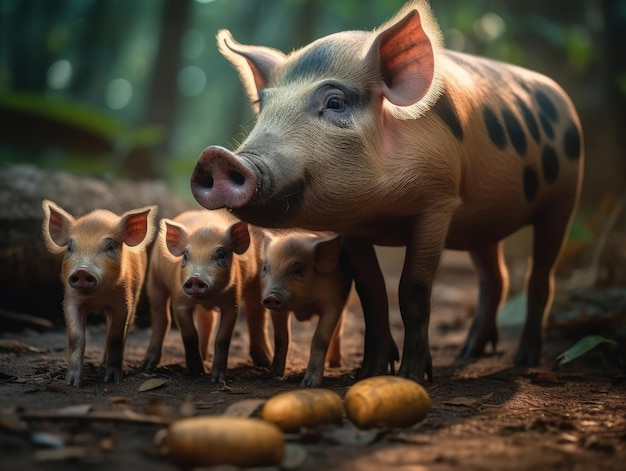 Adult Pig with babies generative AI