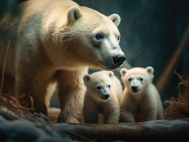 Adult Polar bear with babies generative AI